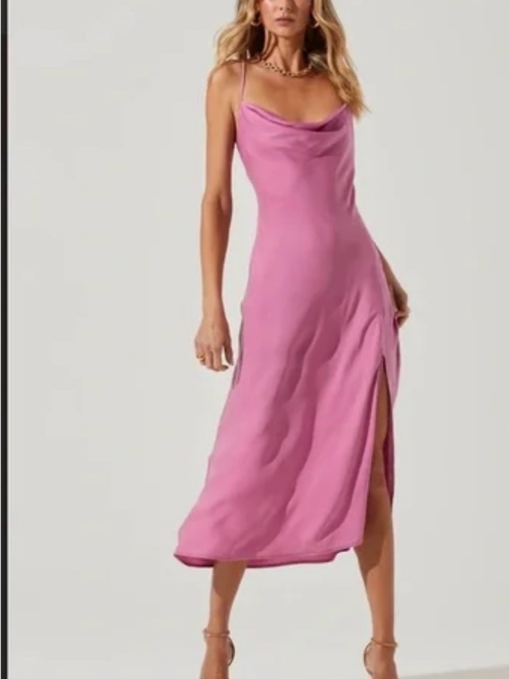 ASTR the Label Cowl Neck Slip Midi Dress in Pink